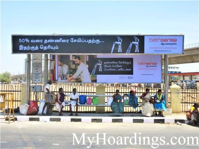 Bus Shelter agency at Koyambedu Market Bus stop in Chennai, Best Outdoor Advertising Company Chennai, Tamil Nadu 